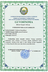 O'zbekiston Bolalar Tashkiloti Guvohnomasi